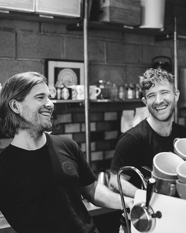 The boys aren&rsquo;t allowed on the coffee machine at the same time often and with good reason. Not a lot of work happens when Matty&rsquo;s making the funnies and joking around. 👌🏻 COME. SIT. STAY. moments. 
#fun #happy #laughing #bro #brother #t